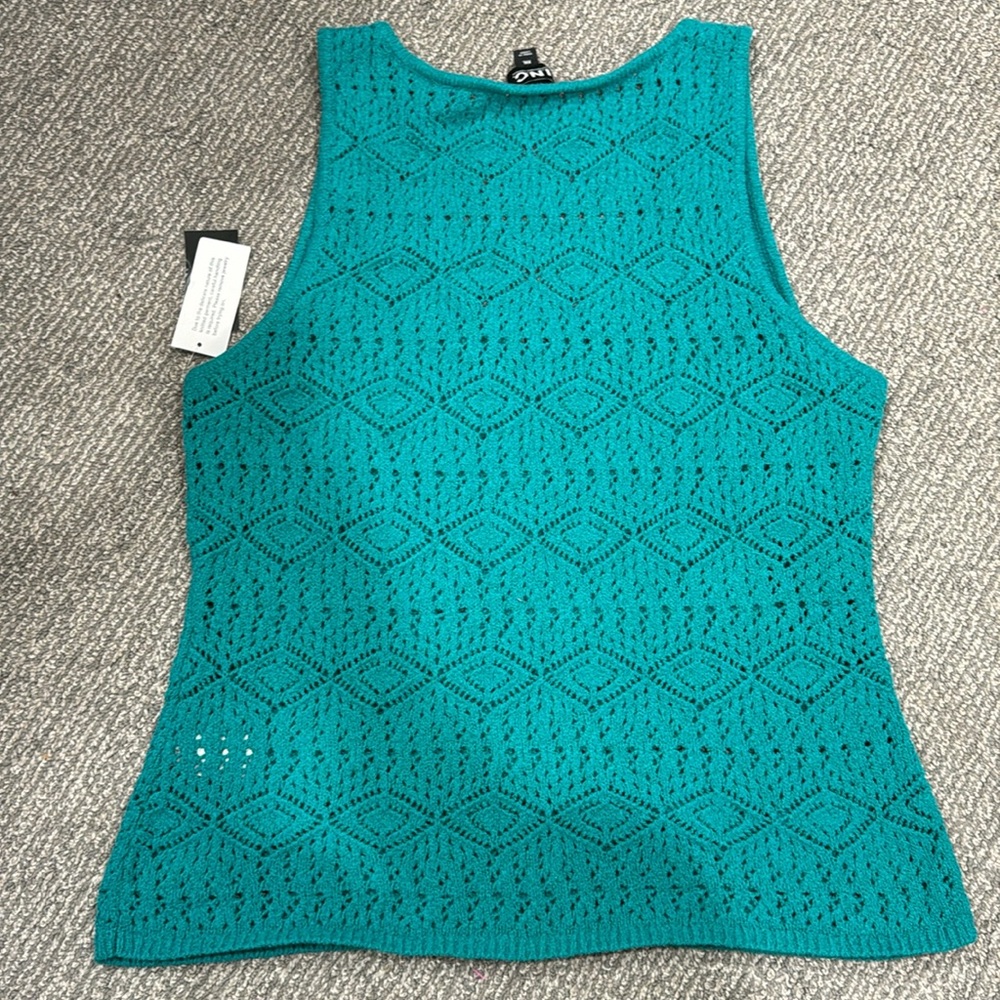 NWT     I.N.C Teal Sleeveless Crochet tank top - Picture 4 of 4